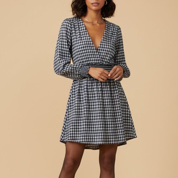 Zara Gingham Check Mini Dress Navy White Smocked Waist 100% Cotton - Picture 1 of 12